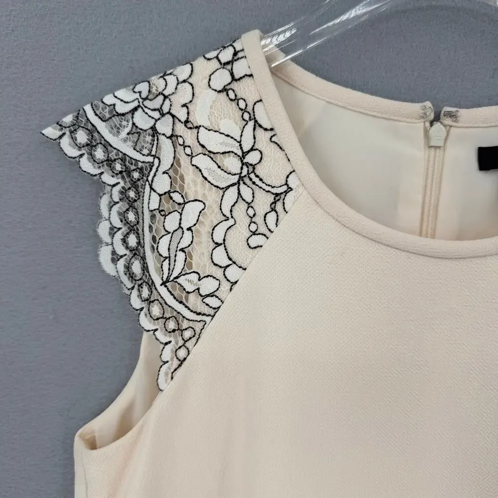 J. Crew Cream Black Lace Cap Sleeve Sheath Above Knee Length Chic Classy Dress